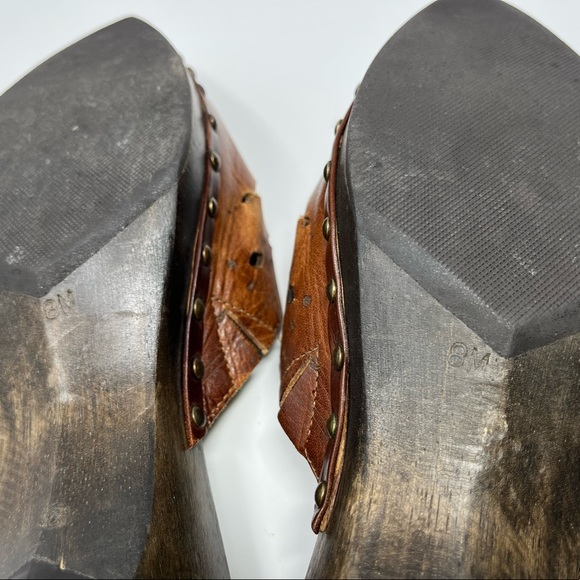 Matisse Mules carved wood block heel womens 8 brown leather shoes - Picture 5 of 12